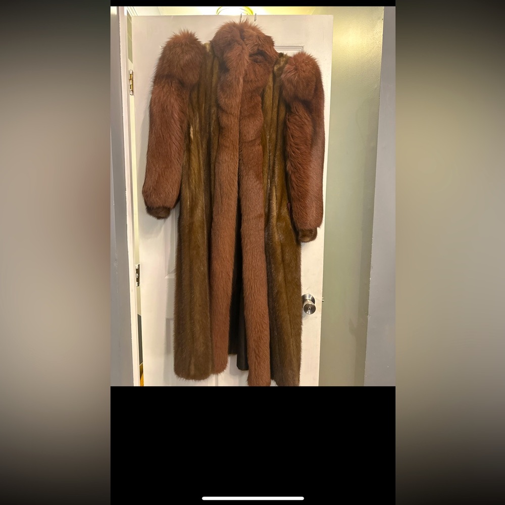 Mink Fur coat with Fox tuxedo sleeves